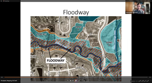 Video screen showing class leader and floodway area